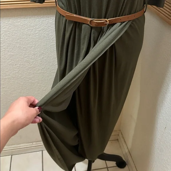 Qearal Elegant Olive Green Midi Dress Size L - Picture 6 of 10